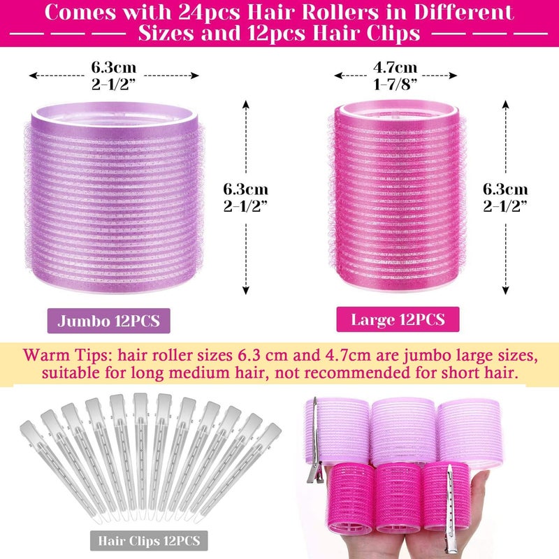 Cludoo Hair Curlers Rollers, 36Pcs Jumbo Big Hair Roller Sets with Stainless Steel Duckbill Clip, 2 Size Self Grip Hair Curlers Rollers for Long Medium Short Thick Fine Thin Hair Bangs Volume - Image 4
